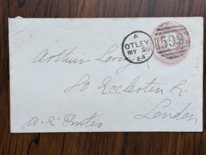 Used Embossed pink stamp depicting the side profile of Queen Victoria, 1837-1901