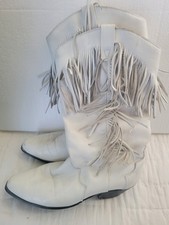 Vintage DINGO Leather Fringe Cowgirl Western Mid Calf Boot Women's Size 7 White