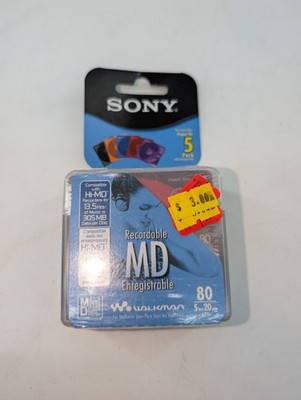 Sony MD80 Recordable Minidisc 10MDW80CL2 Walkman 5 Pack New Sealed Color