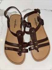 Expressions Girls Size 2 Brown leather Sandals