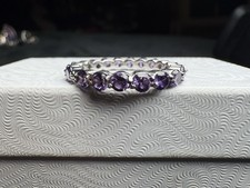Amethyst Full Eternity Band Ring - 925 Sterling Silver Size 8