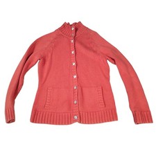 Lands' End Heavy Thick Light Orange Button Cardigan Women Size L Cotton Fall