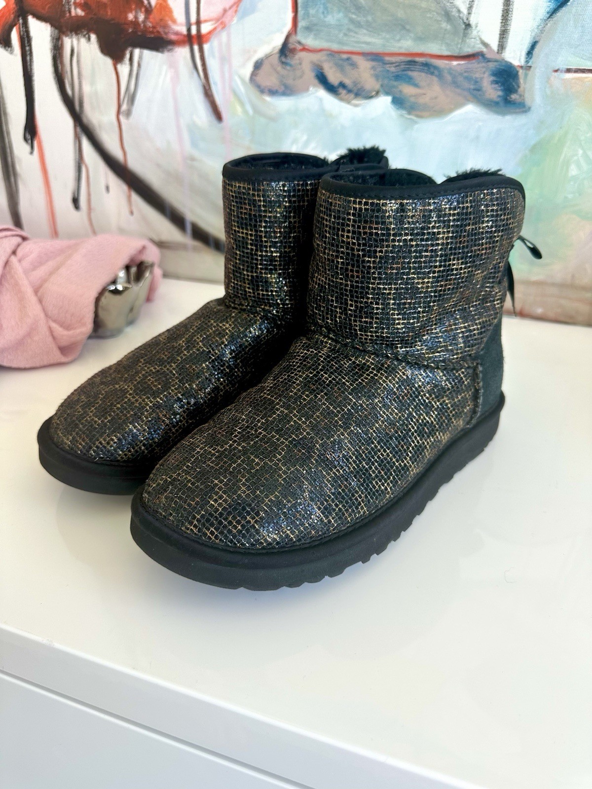 UGG Mini Bailey Glitter Leopard sequin Boots US 5… - image 1