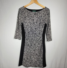 Lauren Ralph Lauren Dress Womens 10 Black White Stretch Sheath Midi Classic