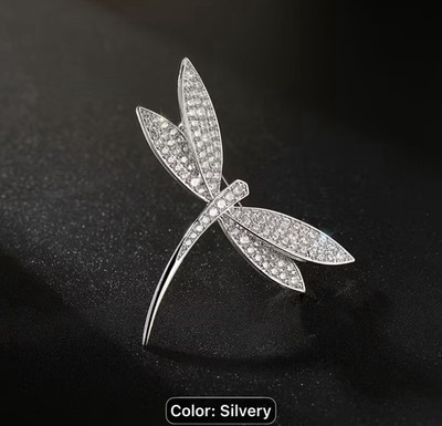 Silver Tone Crystal Dragonfly Brooch Pin Elegant Insect Jewelry