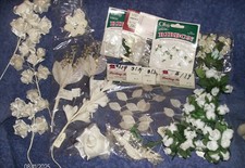 LOT OF 21 PKG WHITE SATIN RIBBON ROSES BOUQUETS 7" 6" 5.5" CRAFTS WEDDING NEW