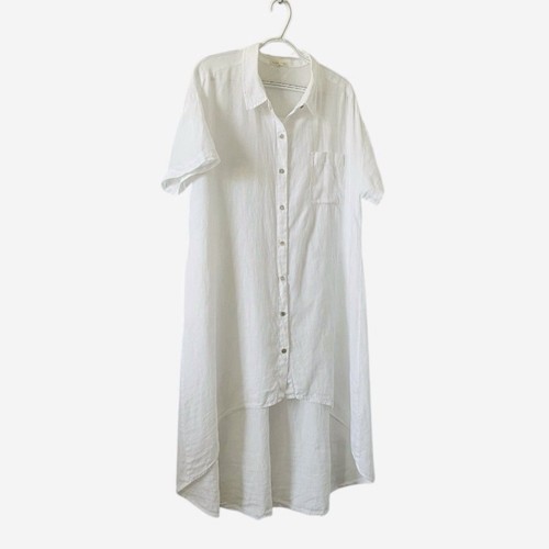 Eileen Fisher Irish Linen Tunic Shirt Dress Button Front High Low Large White - Picture 3 of 9