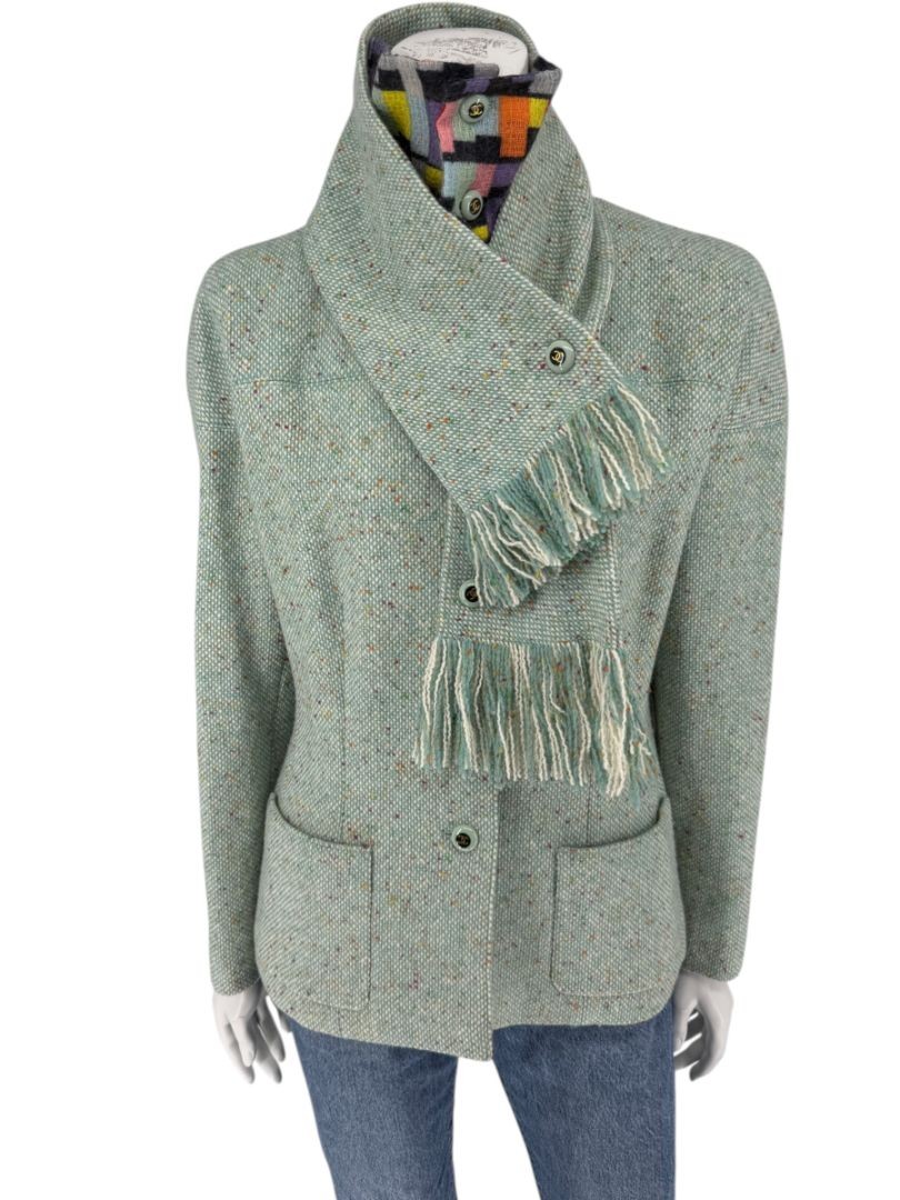 Chanel Mint Green Wool-Mohair Blend Tweed Jacket w/ Detachable