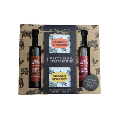 Butcher Shoppe Gift Set BBQ Chicken Rub Chili Chipotle Mad Bruce Sauce Marinade