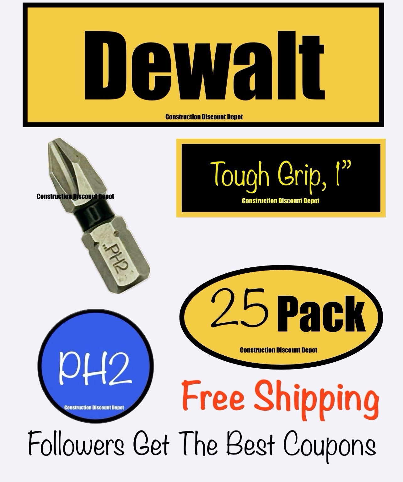 DeWalt BULK Lot of 25 New IMPACT RATED 1" Bit Tips Phillips 