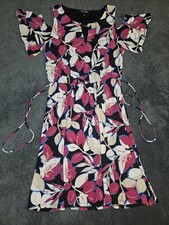 Roz&Ali Woman's Floral Dress Small Peek A Boo Shoulder Keyhole Neck Stretchy