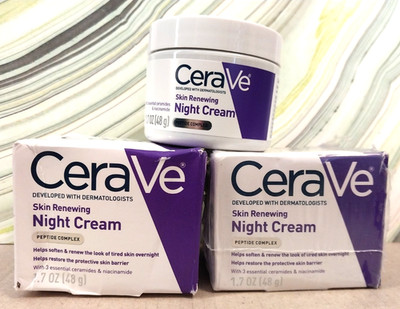 2X - CeraVe Skin Renewing Night Cream w/Peptide Complex Hyaluronic Acid 1.7oz ea