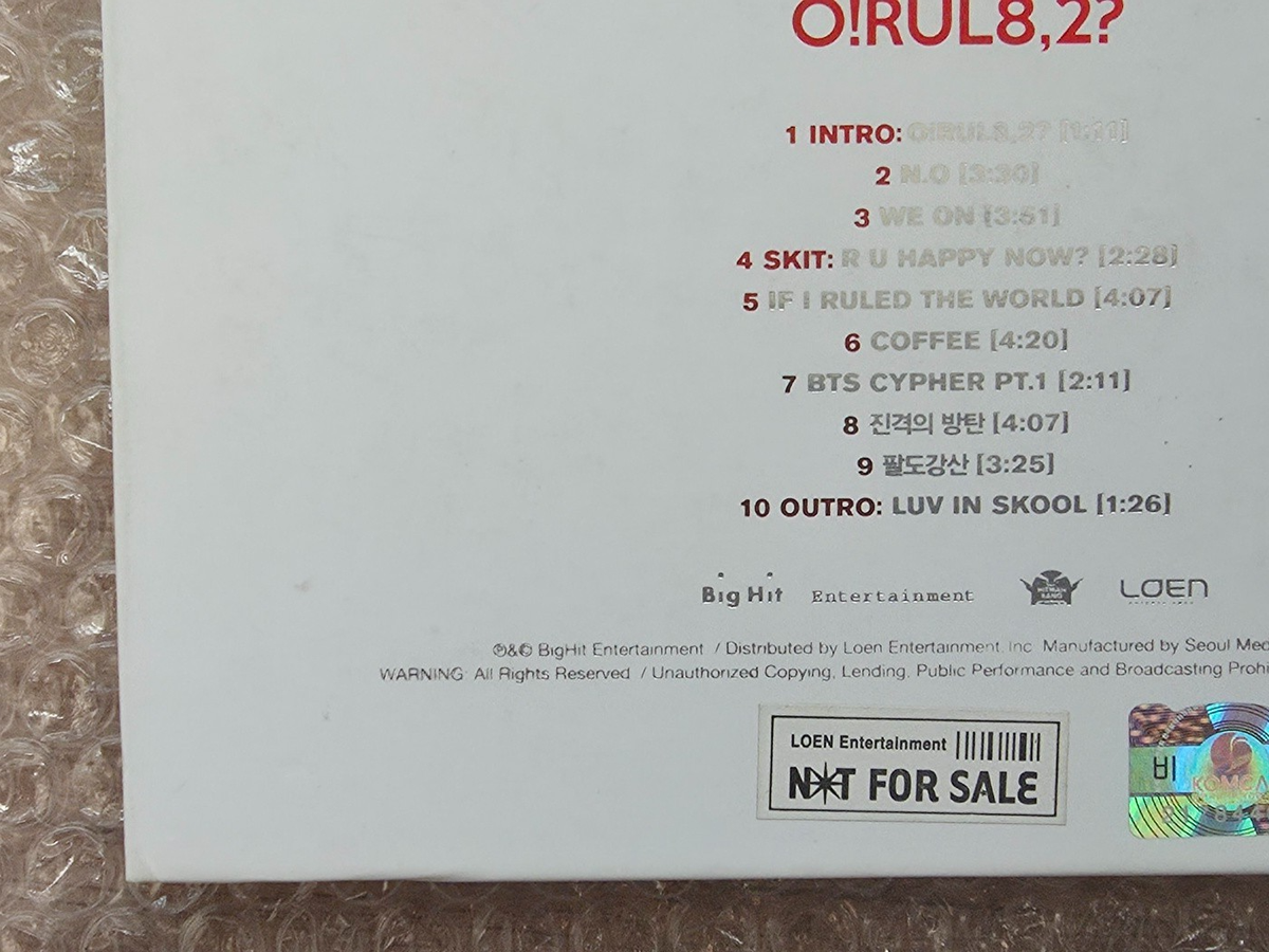 BTS 1st Mini Album O!RUL8,2? ORUL82 Promo Sticker Album