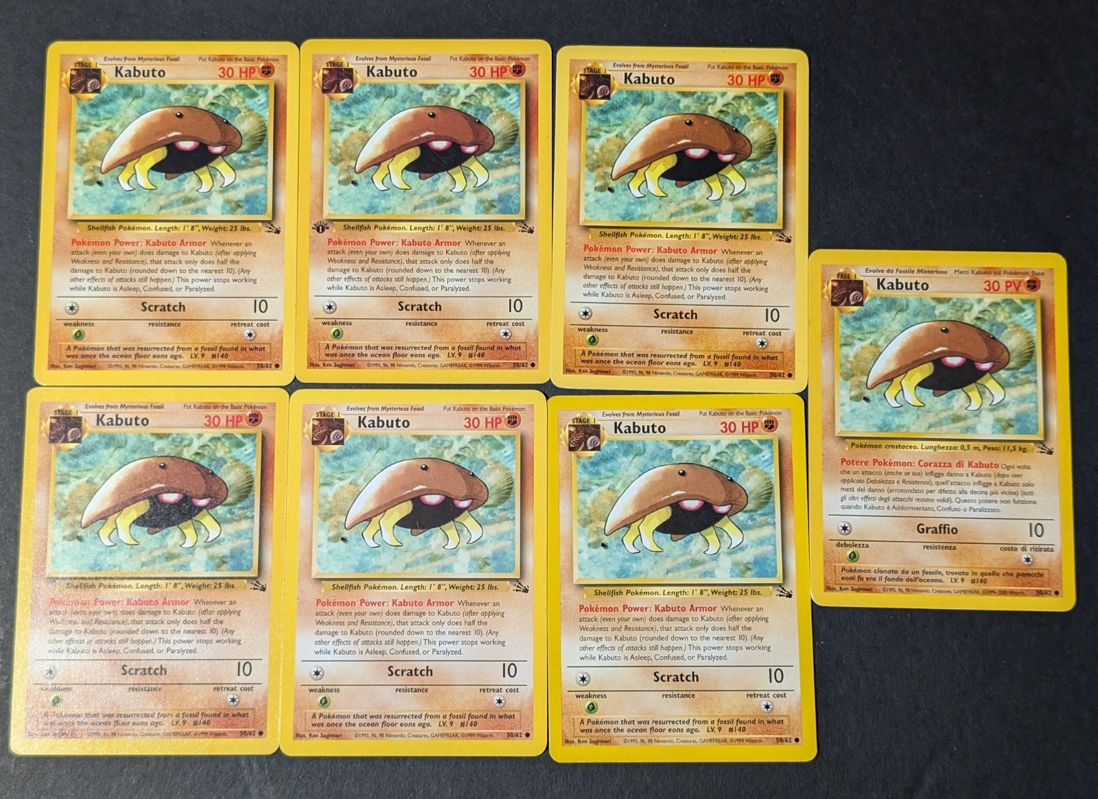 Kabuto Fossil 50/62 Lot of 7 Pokemon Cards