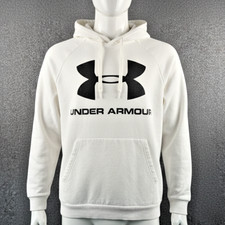 UA Under Armour Men's Large Rival Fleece Big Logo Hoodie Sweatshirt White Black