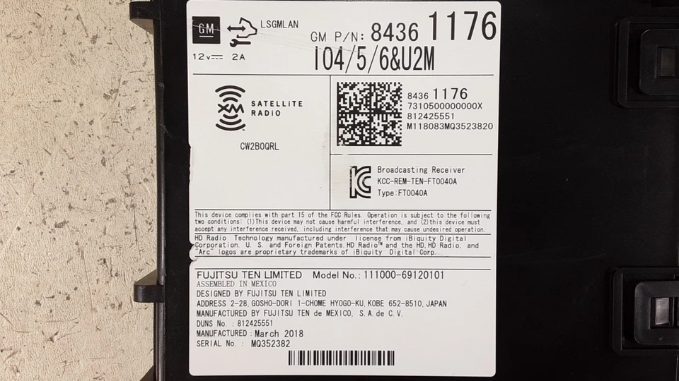 Chevrolet Suburban 1500 2018-2020 receptor multimedia de audio radio satelital OEM LKQ Foto 4 de 4