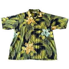 Tommy Bahama Rum Mens XL Silk Camp Shirt Tropical Floral Palm Black 64-T31672