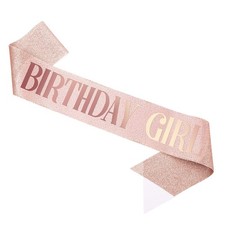 Rose Gold Birthday Girl Sash with Gold Foil Lettering for Party Decorations