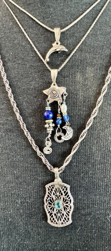 Lote de Pingente Vintage de Prata Esterlina (6) – Malaquita, Índia 925 Golfinho 16g - Imagem 3 de 4