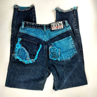 Vintage GET USED BY ELIE Women's Acid Wash Distressed Patchwork Jeans Size 29