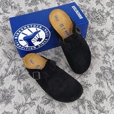 Birkenstock Boston Soft Footbed Suede Leather Black Clog Unisex Shoes EU37-45New