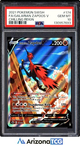 Pokemon 2021 Galarian Zapdos V 174/198 Full Art Chilling Reign GEM MINT PSA 10