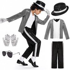 BAURGHOP Kids Dance Star Costume for Boys 80s 90s Hip Hop 4-5 Years, Black
