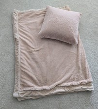 RESTORATION HARDWARE PLUSH THROW BLANKET  MATCHING PILLOW-40" x 60"-BEIGE