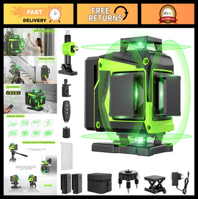 360° Self-Leveling 16 Line Laser Level - 4D Green Cross Laser, Remote Control, 2