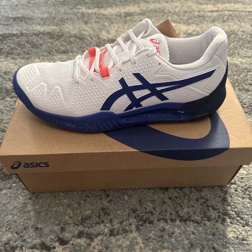 ASICS Women's Resolution 8 Tennis Size 10 White/Lapis Lazuli Blue
