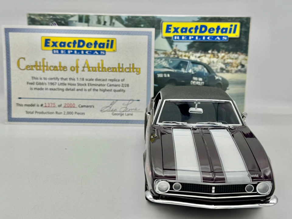 Exact Detail Little Hoss Fred Gibbs 1967 Z/28 Stock Eliminator Camaro 1:18 NOS - Image 3 of 4