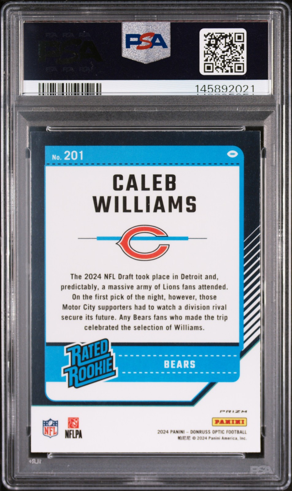 2024 PANINI DONRUSS OPTIC HOLO #201 CALEB WILLIAMS ROOKIE RC PSA 10 view 2