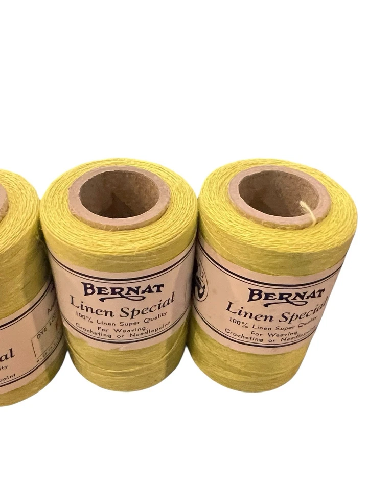 Lot Of 6 Bernat Bobbin Pure Linen Antique Color 7999 Yellow Green 750 yrds ea - Image 2 of 4