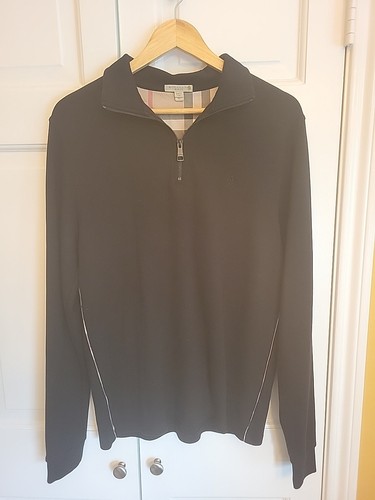 Burberry Brit Sweater Mens M Black 1/4 Zip Pullover Cotton