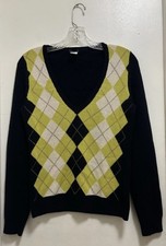 J Crew Wool Blend Argyle Print V Neck Pullover Knit Sweater Sz S