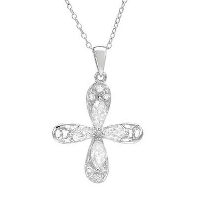 Lovely Cross Necklace With 2.52ctw CZ in 925 Sterling silver 18''