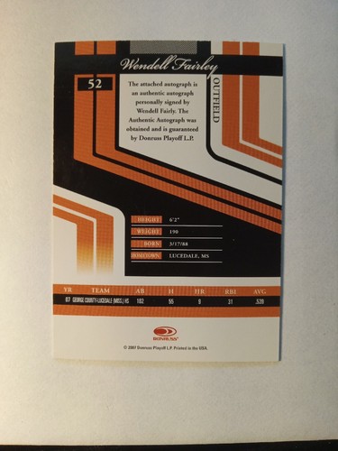 Wendell Fairley 2007 Donruss Elite Auto #d/500 San Francisco Giants Spedizione gratuita!! - Foto 2 di 4