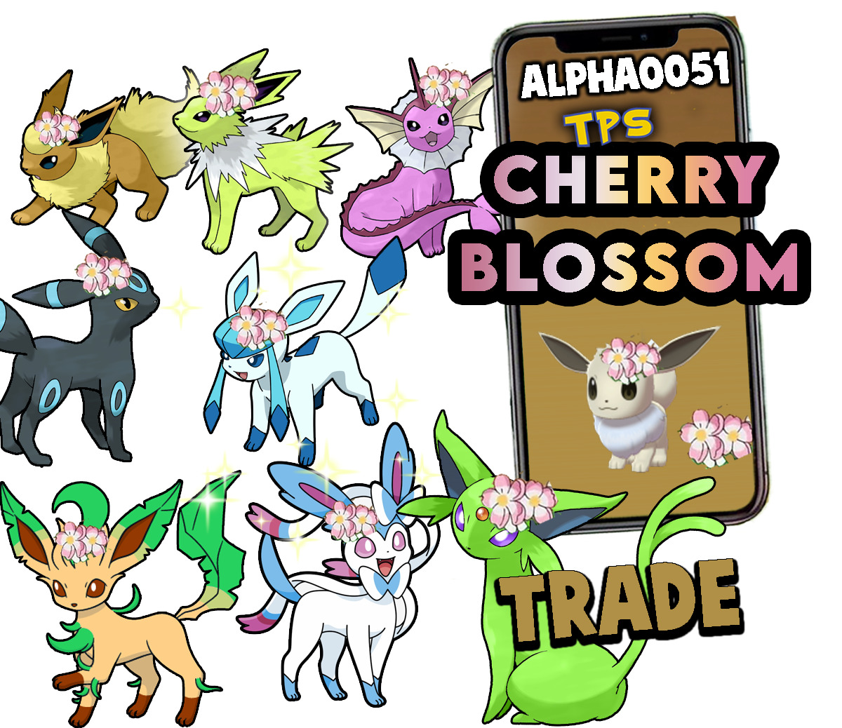 Pokemon Shiny Eevee Cherry Blossom Registered Trade - Any evolution