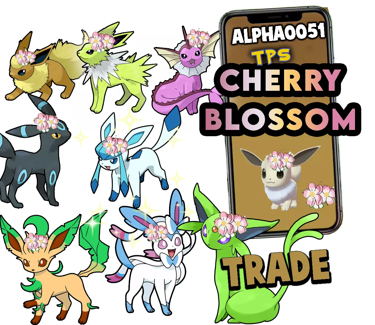 Pokemon Shiny Eevee Cherry Blossom Registered Trade - Any evolution