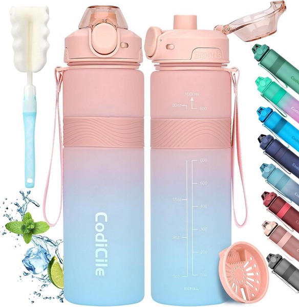 Trinkflasche 1L Sport Bpa-Frei Auslaufsicher Groß Fitnessstudio BüRo Reisen-image