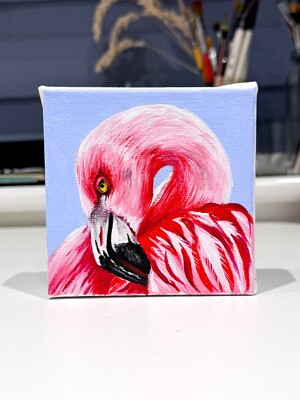 Flamingo Original Acryl Gemälde - Vogel Tierwelt Realismus Sammlerstück Fine Art