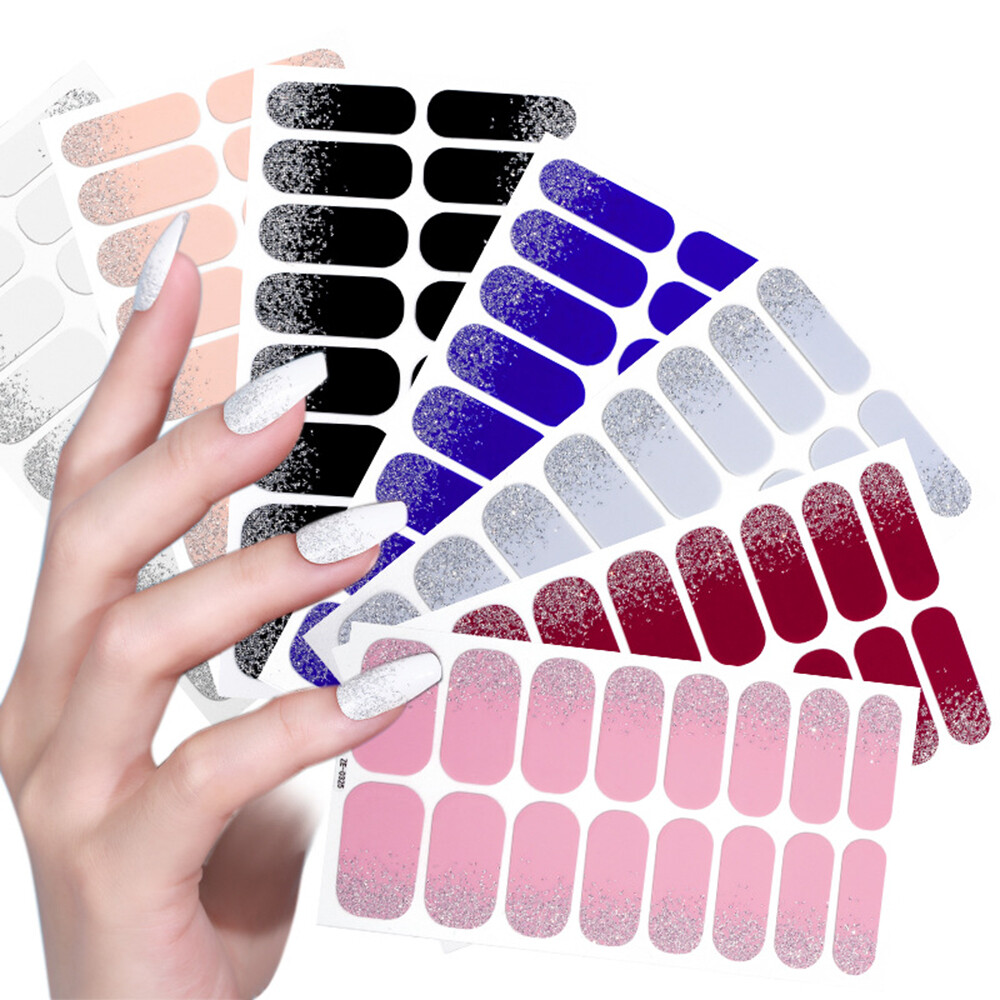 DIY Manicure 16Tips Glitter Nail Sticker 3D Glossy Foil Self-Adhesive Nail Decal