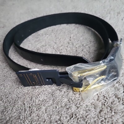 Firenze Belt Men 44 Black Genuine Leather Classic Dress Gold Buckle NWT