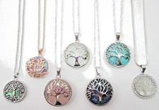 Tree Of Life Necklace Pendant Silver Gemstones Abalone Blue Family Strength Gift