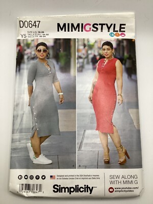 SIMPLICITY D0647 Mimi G Style DRESS SEWING PATTERN Plus Size 18-26