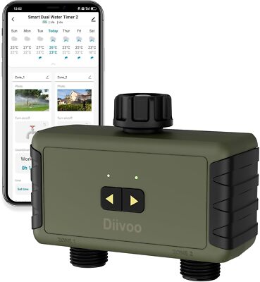 Bluetooth Water Timer 2 Zone Smart Sprinkler Irrigation for Garden Lawn Hose