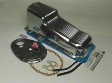 58-79 SBC Small Block Chevy Polish Finn Aluminum Oil Pan Gasket Timing Cover Kit