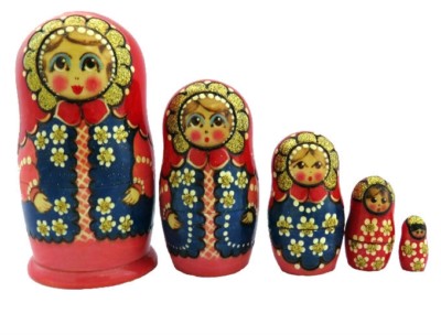 5 Anciennes Poupees Russe En Bois Emboitables Matriochkas Peinte a La