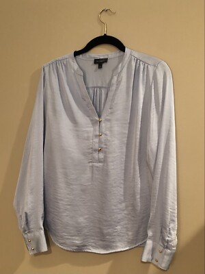 The Limited Womens Blue Satin Top Blouse Long Sleeve Shirt Small S