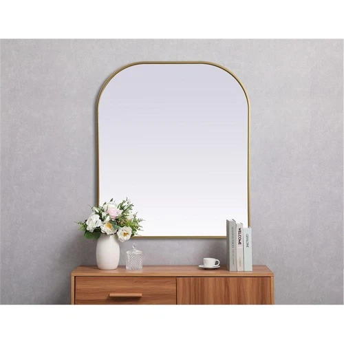 Elegant Decor Blaire 36x42" Arch Modern MDF Wood/Iron Mirror in Brass - Picture 2 of 9